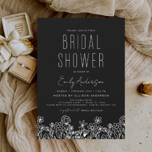 Schwarze Wildblume Brautparty Elegante Einladung
