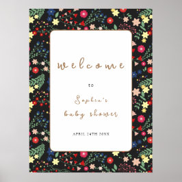 Schwarze Wildblume Frame Baby Dusche Willkommen Poster