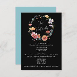 Schwarze Wildblume Wreath Sommer Hochzeitdetails Begleitkarte