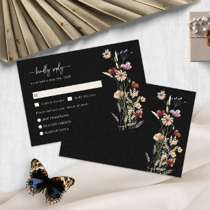 Schwarze Wildblumen Boho RSVP Karte