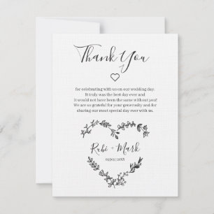 Schwarze Wildblumen Herz für Hochzeit Dankeskarte