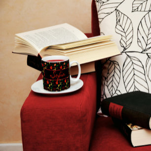 Schwarze Wildblumen Roter Mohnkaffee Tasse