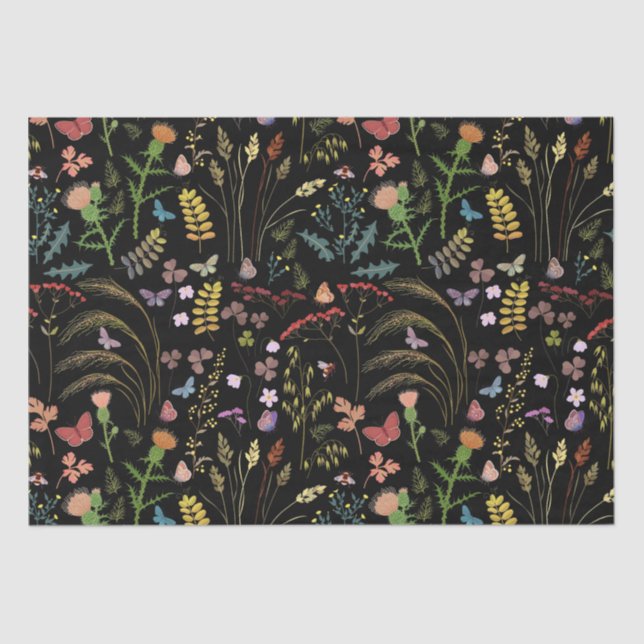 Schwarze WildblumenGewebe Seidenpapier (Vorderseite)