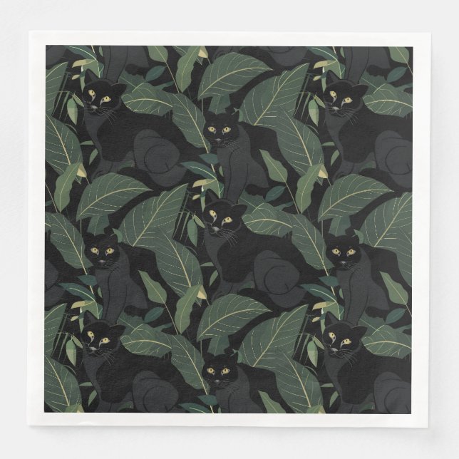 Schwarze Wildkatze Serviette (Vorderseite)