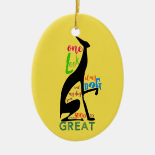 Schwarze Windhund-Hund-Silhouette Gelb Keramikornament