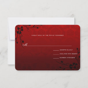 Schwarze Wirbel auf Red Metallic Damask Wedite Einladung