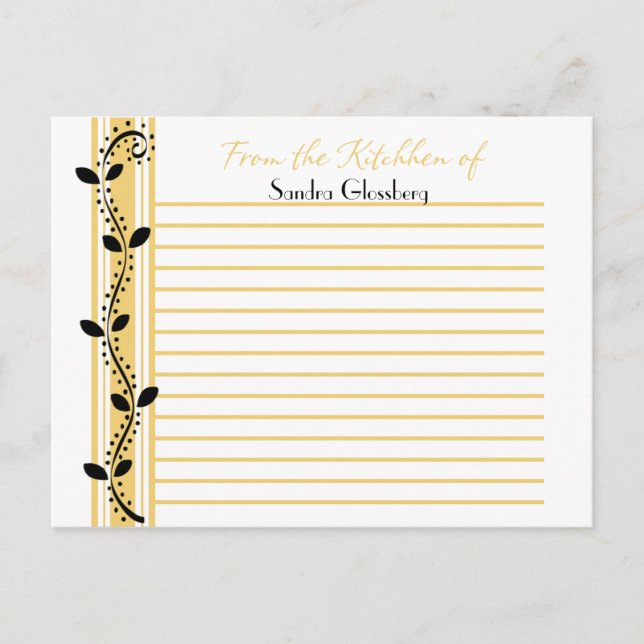 Schwarze wirbelfarbene Blätter auf goldgelben Reze Postkarte (Vorderseite)