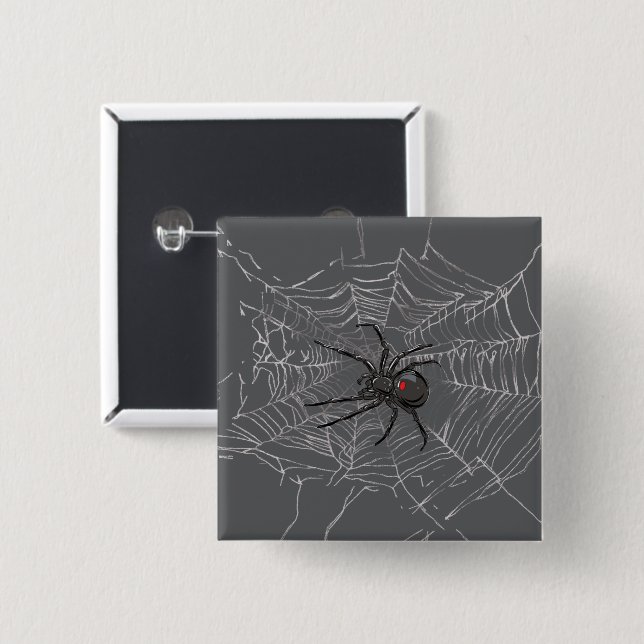 Schwarze Witwe Spiderweb Zeichnend Kunst Button (Vorne & Hinten)
