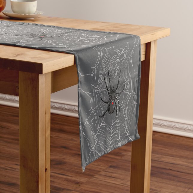 Schwarze Witwe Spiderweb Zeichnend Kunst Kurzer Tischläufer (Beispiel)