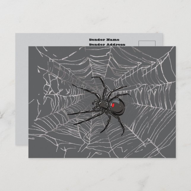 Schwarze Witwe Spiderweb Zeichnend Kunst Postkarte (Vorne/Hinten)