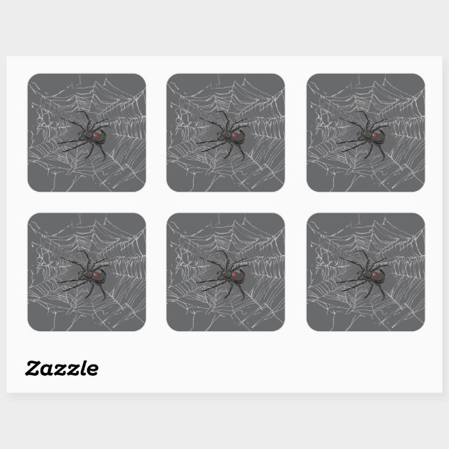 Schwarze Witwe Spiderweb Zeichnend Kunst Quadratischer Aufkleber (Blatt)