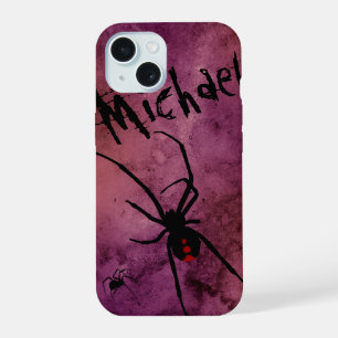 Schwarze Witwenspinne Gothic Halloween Monogramm iPhone 15 Hülle