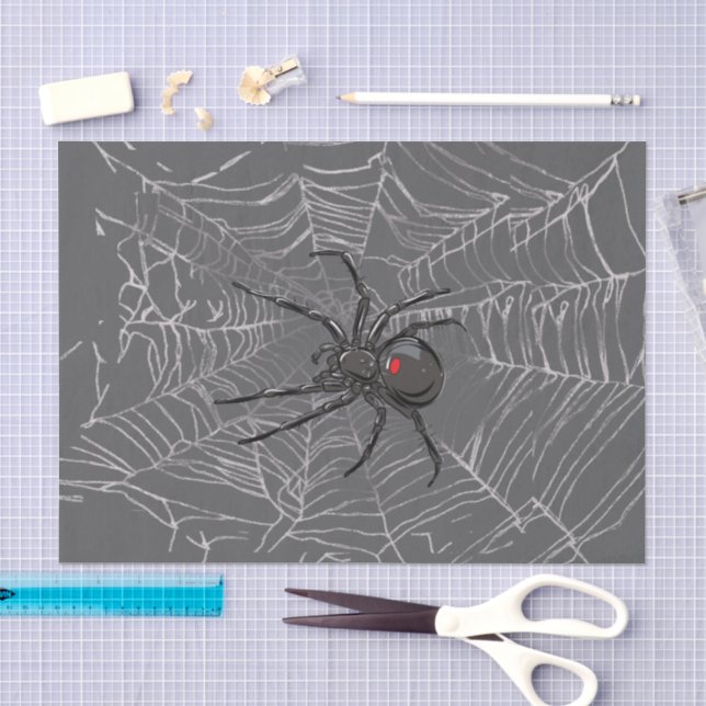 Schwarze Witwenspinne und Spinnennetz-Zeichnung Ku Seidenpapier (Handwerk)