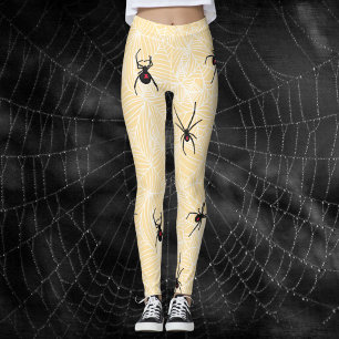 Schwarze Witwenspinnennetze Pastellgelbes Kostüm Leggings