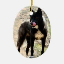 Schwarze Wolf-Weihnachtsbaum-Verzierung Keramikornament