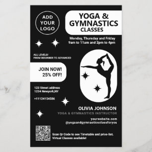Schwarze Yoga- und Gymnastiklehrer-Studio-Kurse Flyer