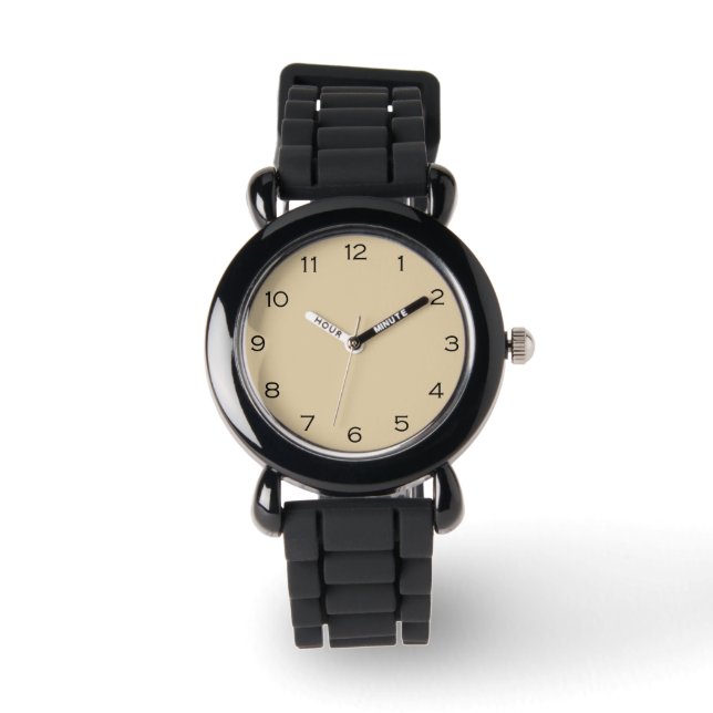 Schwarze Zahlen auf Beige Armbanduhr (Vorderseite)