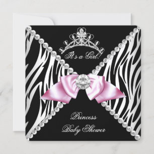 Schwarze Zebra Rosa Schleife Prinzessin Baby Showe Einladung