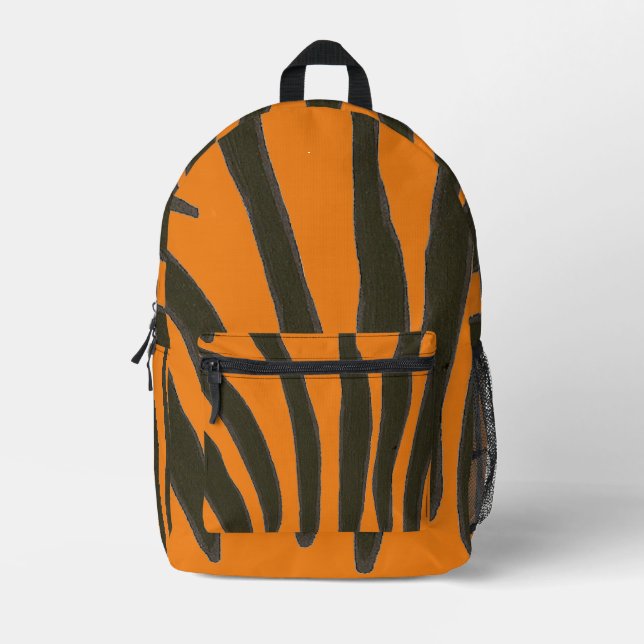 Schwarze Zebrastreifen auf orangen Rucksäcken Bedruckter Rucksack (Vorderseite)