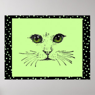 Schwarze Zeichnung Katzen Gesicht Intensive Augen  Poster