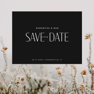 Schwarze zeitgenössische Save-the-Date-Karte Postkarte