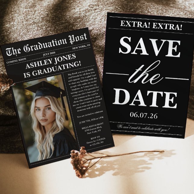 Schwarze Zeitung Foto Abschlussfeier Einladung (Von Creator hochgeladen)