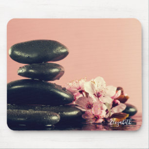 Schwarze Zen-Steine Blumen Mousepad