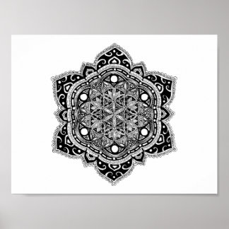 Schwarze Zendala-Blume Poster