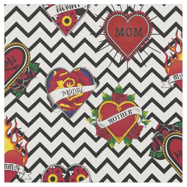 Schwarze Zickzack Mama Tattoo Fabric Stoff (Nahaufnahme)