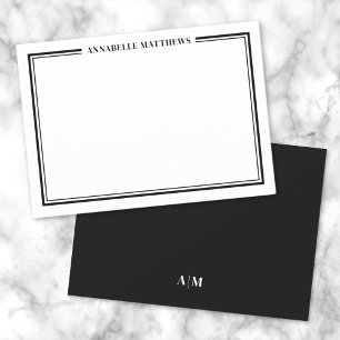 Schwarze Zwei-Rahmen-Minimalist Name Monogramm Mitteilungskarte