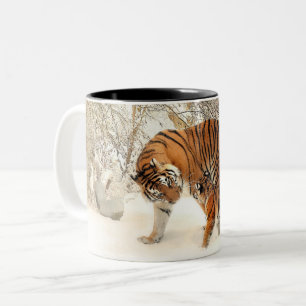 Schwarze Zwei-Ton Tasse mit Tigerfamiliendruck