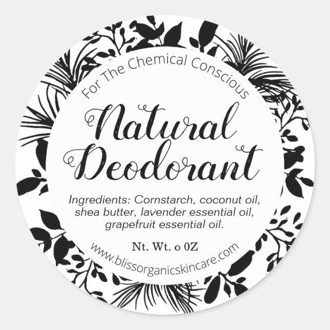 Schwarze Zweige auf weißem Deodorant Runder Aufkleber (Vorderseite)