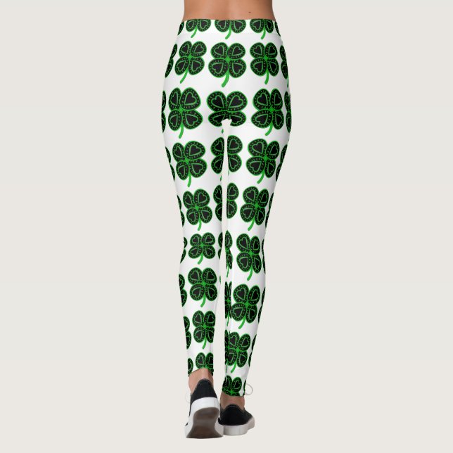 Schwarzen grünen Klee-Herz-St Patrick Leggings (Rückseite)