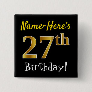 Schwärzen Sie, Imitat-Gold27.geburtstag, mit Button
