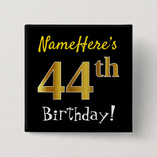 Schwärzen Sie, Imitat-Gold44. Geburtstag, mit Button