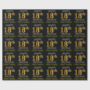 Schwärzen Sie, Imitat-Gold "GLÜCKLICHER 18. Geschenkpapier