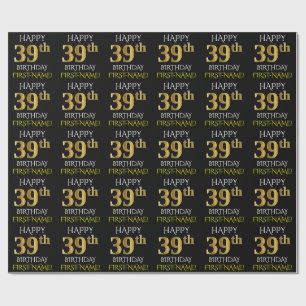 Schwärzen Sie, Imitat-Gold "GLÜCKLICHER 39. Geschenkpapier