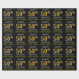 Schwärzen Sie, Imitat-Gold "GLÜCKLICHER 50. Geschenkpapier