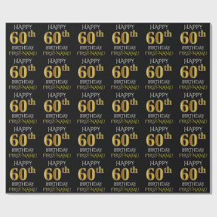 Schwärzen Sie, Imitat-Gold "GLÜCKLICHER 60. Geschenkpapier