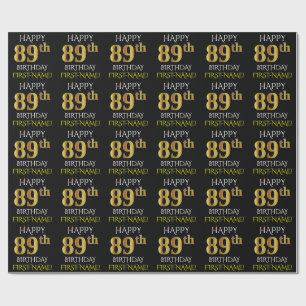 Schwärzen Sie, Imitat-Gold "GLÜCKLICHER 89. Geschenkpapier