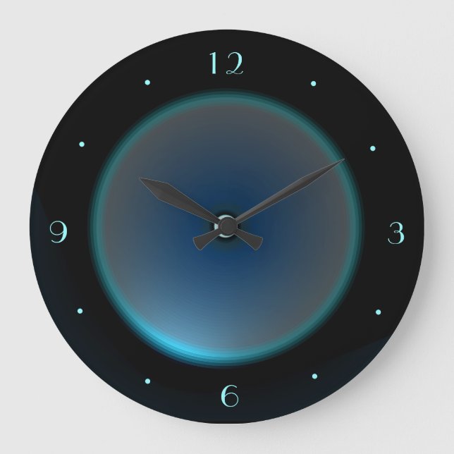 Schwärzen Sie mit belichteter Blau/Aqua-Gesicht Große Wanduhr (Vorderseite)