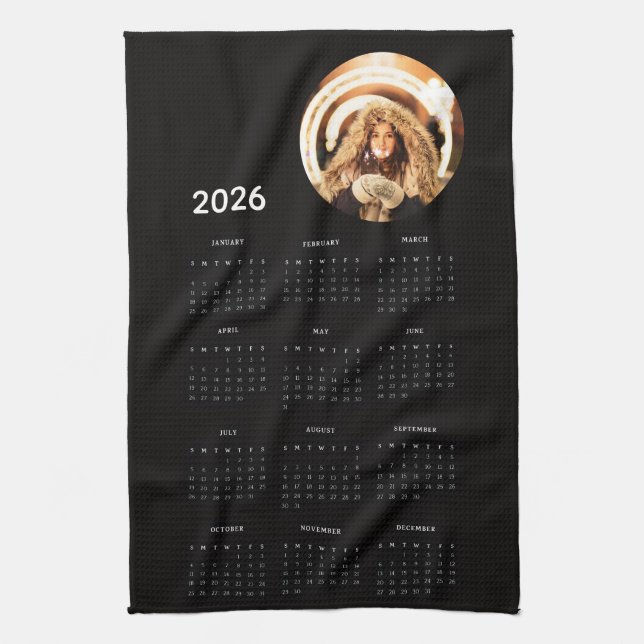 Schwarzer 2026 Kalender Rund Foto  Geschirrtuch (Vertikal)
