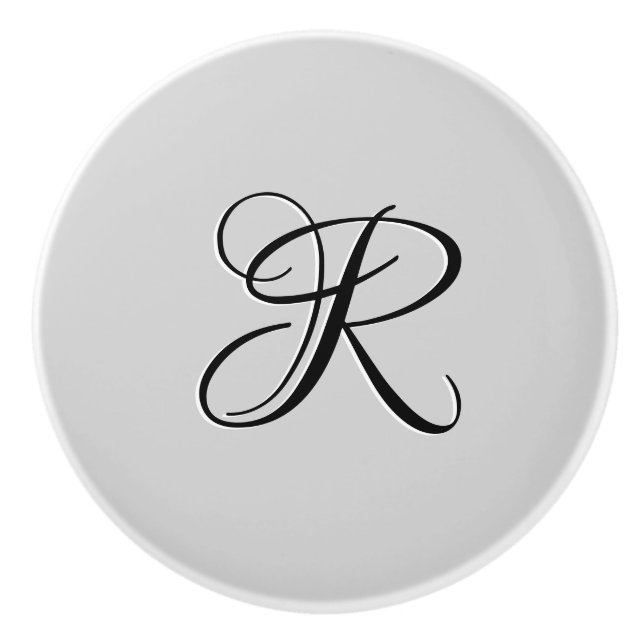 Schwarzer 3D-Kalligrafie-Anfangsbuchstabe | Pastel Keramikknauf (Vorderseite)