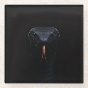 Schwarzer 4 Luxe Glas Untersetzer, Black Mamba Glasuntersetzer