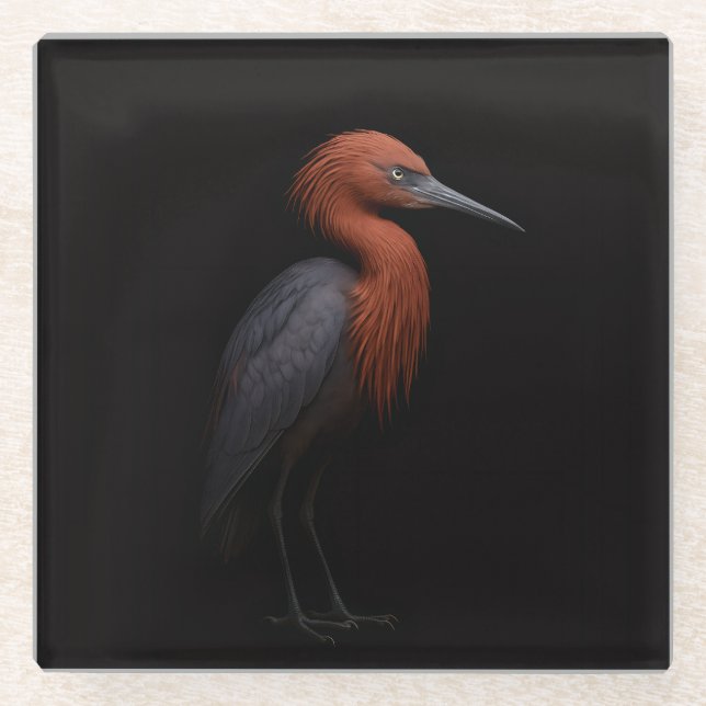 Schwarzer 4 Luxe Glas Untersetzer, Reddish Egret Glasuntersetzer (Vorderseite)