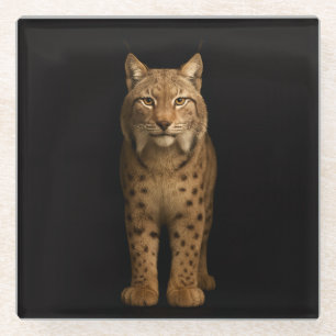 Schwarzer 4 Luxe Glas Untersetzer, Silent Lynx Glasuntersetzer
