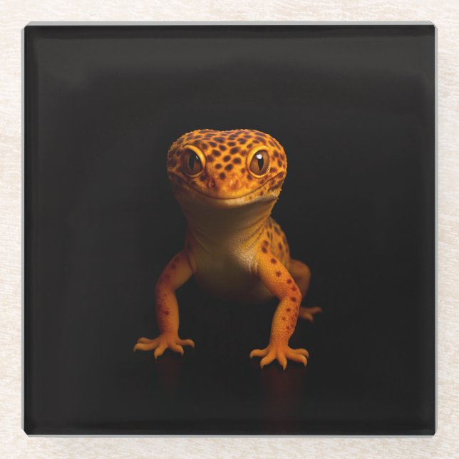 Schwarzer 4 Luxe Glasuntersetzer, Gecko Leopard Ei Glasuntersetzer (Vorderseite)