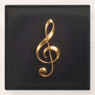 Schwarzer 4 Luxe Glasuntersetzer, Goldener Violins Glasuntersetzer