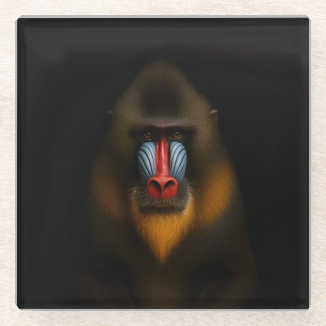 Schwarzer 4 Luxe Glasuntersetzer, Mandrill-Affe Glasuntersetzer (Vorderseite)