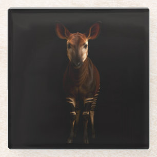 Schwarzer 4 Luxe Glasuntersetzer, Okapi im Wald Glasuntersetzer